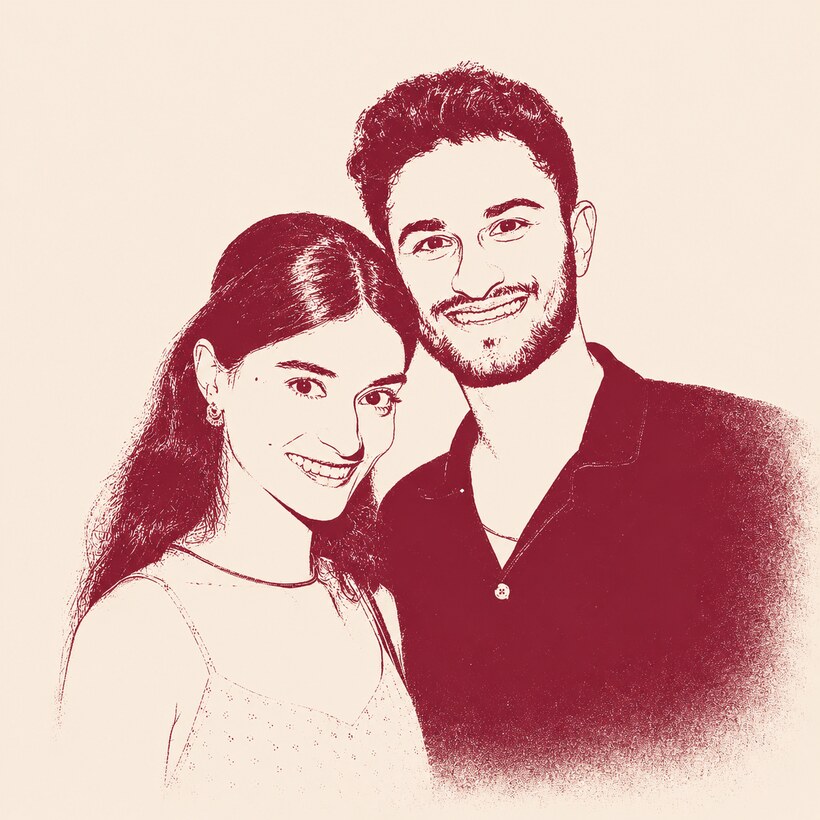 Illustrated portrait of Roopi and Guri